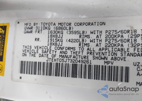 2003 Toyota Land Cruiser from USA, damaged, VIN JTEHT05J732049261